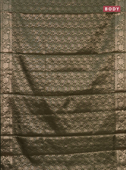 Semi soft silk saree sap green with allover zari woven brocade weaves -Without blouse