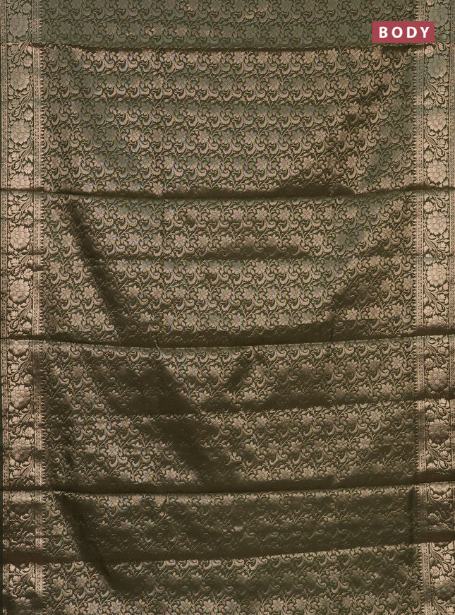 Semi soft silk saree sap green with allover zari woven brocade weaves -Without blouse