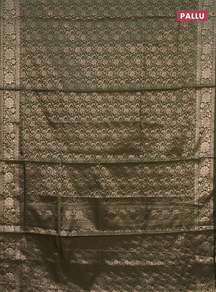 Semi soft silk saree sap green with allover zari woven brocade weaves -Without blouse