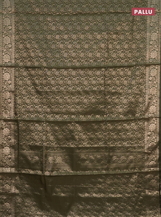 Semi soft silk saree sap green with allover zari woven brocade weaves -Without blouse