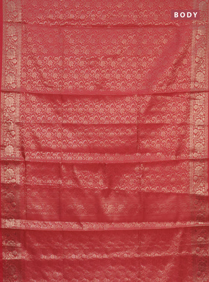 Semi soft silk saree peach pink with allover zari woven brocade weaves -Without blouse