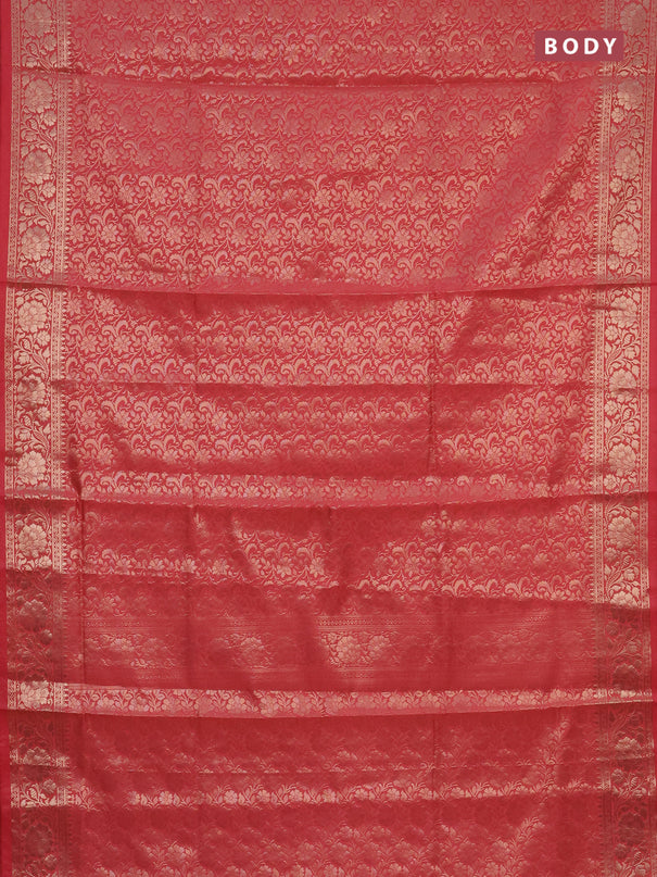 Semi soft silk saree peach pink with allover zari woven brocade weaves -Without blouse