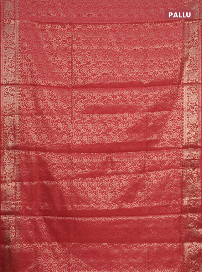 Semi soft silk saree peach pink with allover zari woven brocade weaves -Without blouse