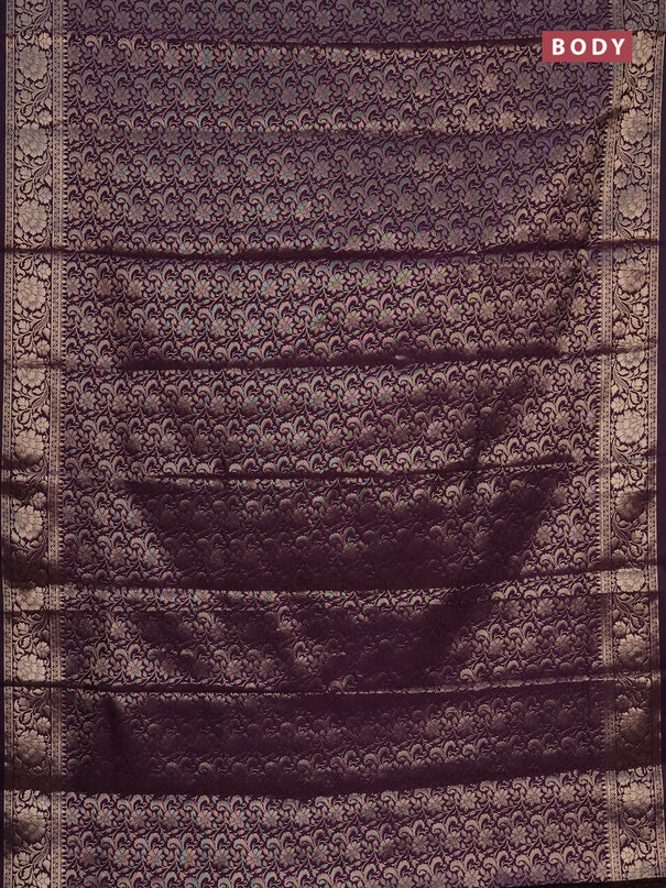 Semi soft silk saree deep purple with allover zari woven brocade weaves -Without blouse
