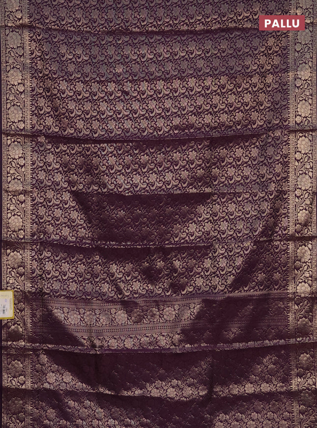Semi soft silk saree deep purple with allover zari woven brocade weaves -Without blouse