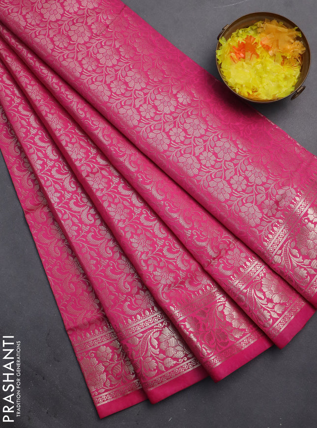 Semi soft silk saree pink with allover zari woven brocade weaves -Without blouse