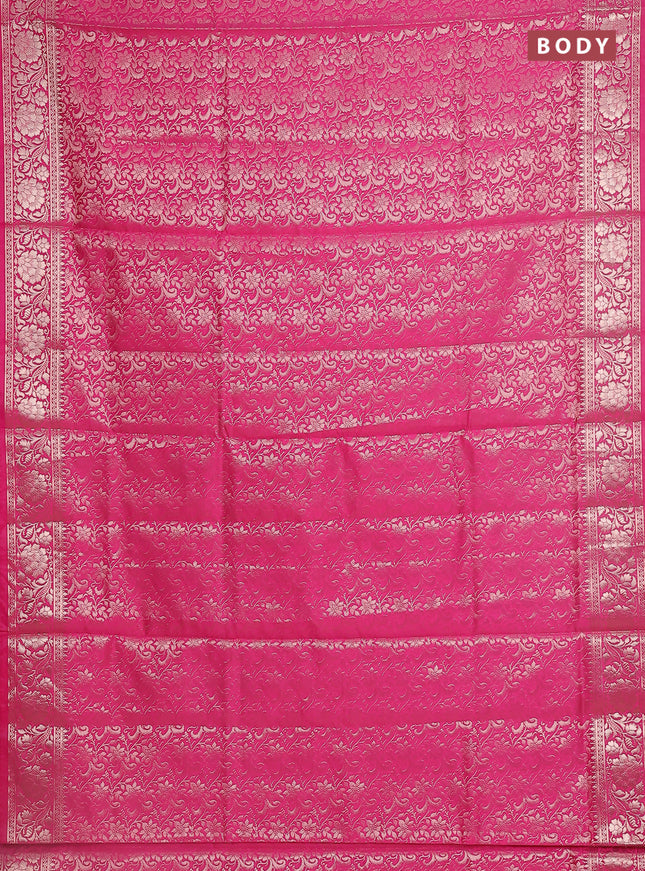 Semi soft silk saree pink with allover zari woven brocade weaves -Without blouse