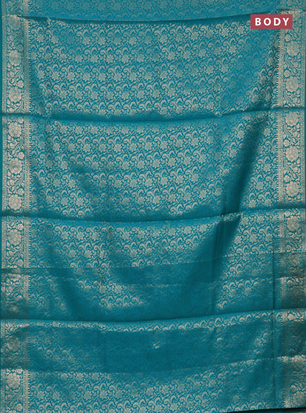 Semi soft silk saree teal blue with allover zari woven brocade weaves -Without blouse