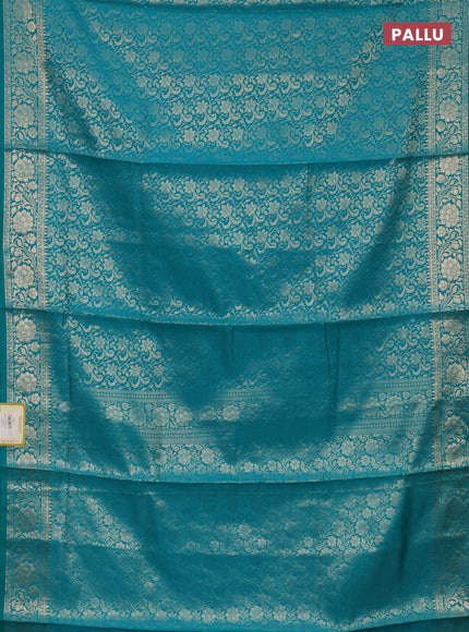 Semi soft silk saree teal blue with allover zari woven brocade weaves -Without blouse