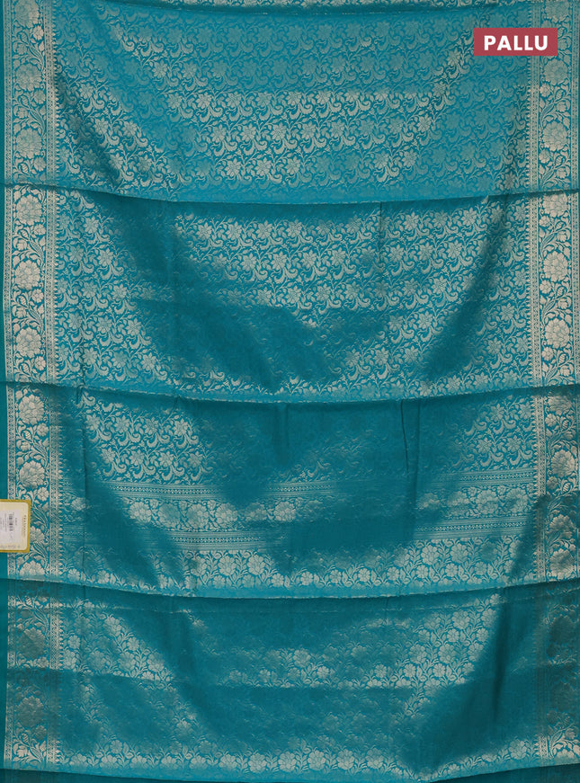 Semi soft silk saree teal blue with allover zari woven brocade weaves -Without blouse