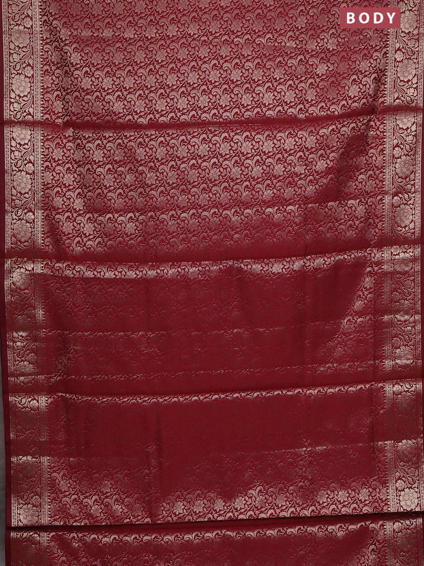 Semi soft silk saree maroon with allover zari woven brocade weaves -Without blouse