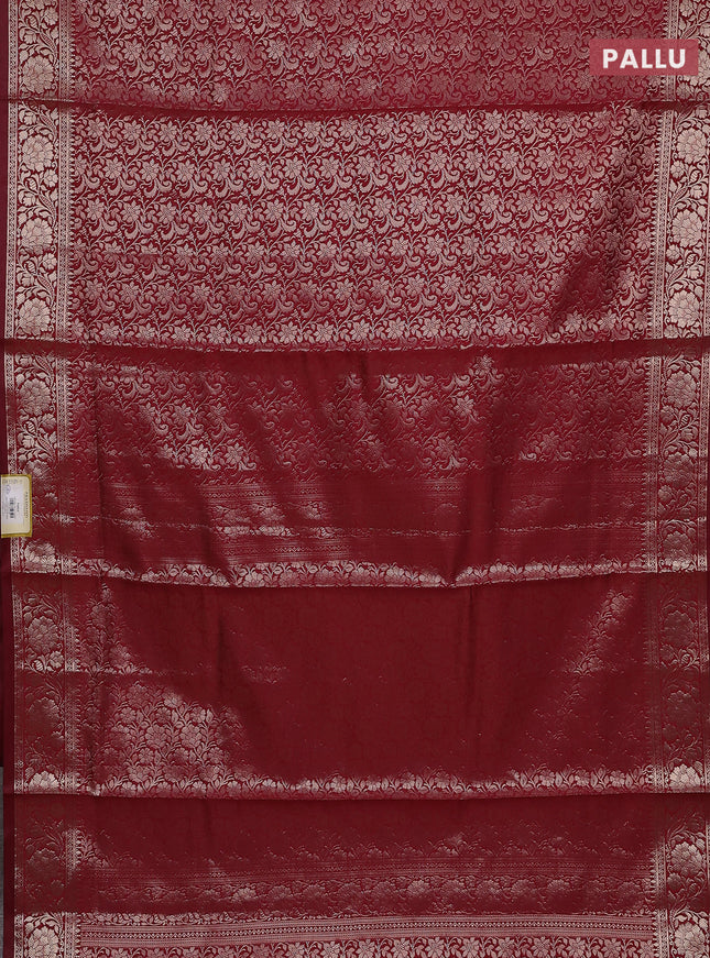 Semi soft silk saree maroon with allover zari woven brocade weaves -Without blouse