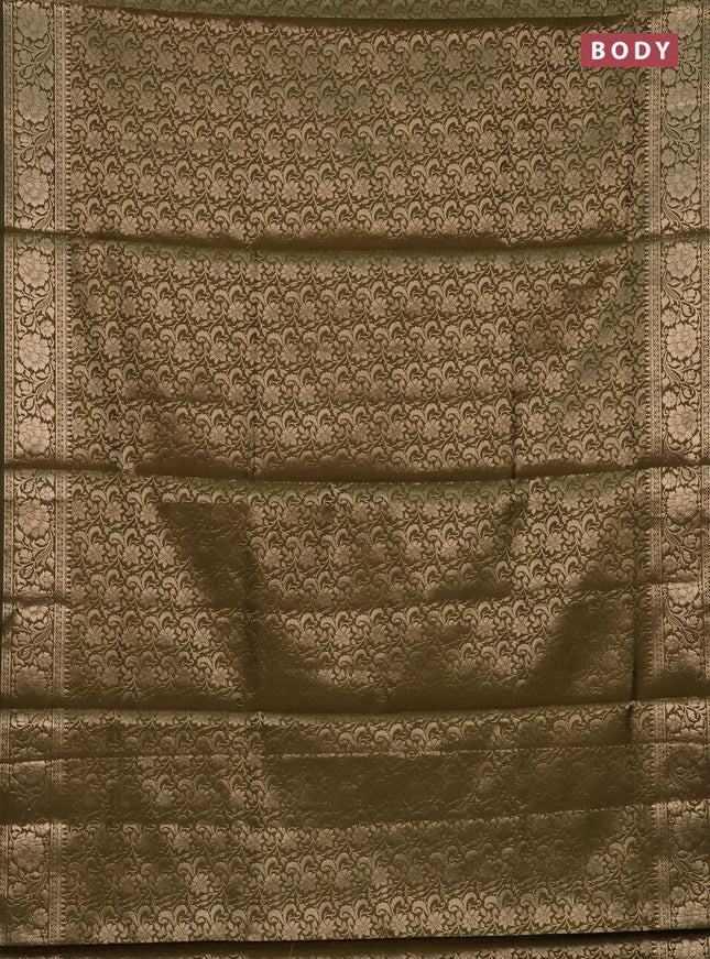 Semi soft silk saree sap green with allover zari woven brocade weaves -Without blouse