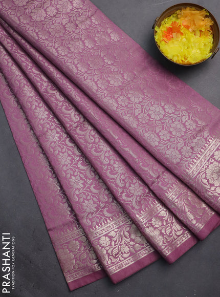 Semi soft silk saree mauve pink with allover zari woven brocade weaves -Without blouse