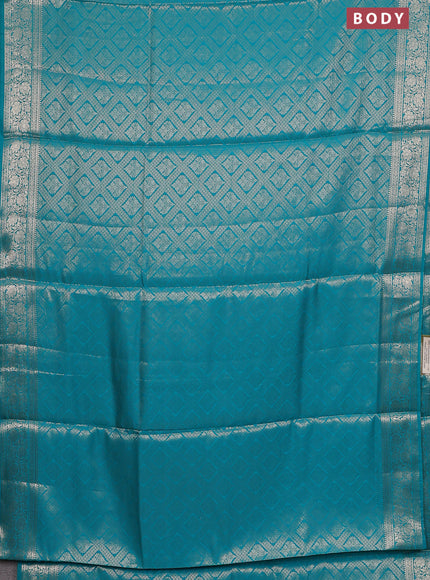 Semi soft silk saree teal blue with allover zari woven brocade weaves -Without blouse