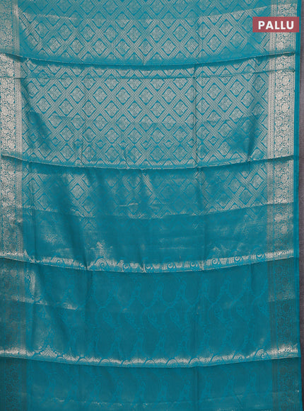Semi soft silk saree teal blue with allover zari woven brocade weaves -Without blouse