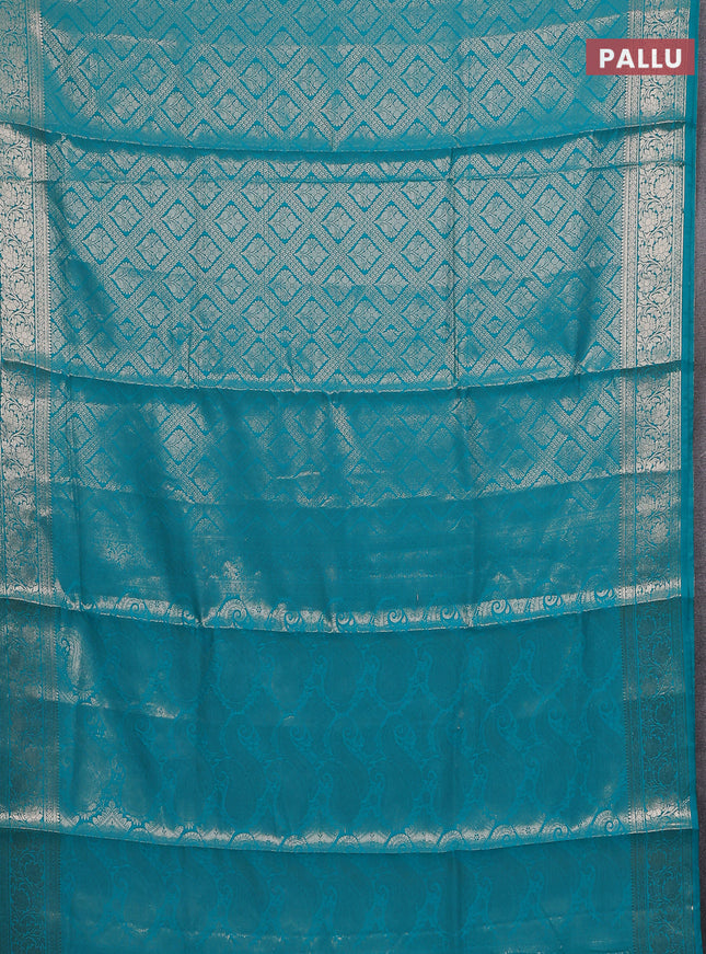 Semi soft silk saree teal blue with allover zari woven brocade weaves -Without blouse