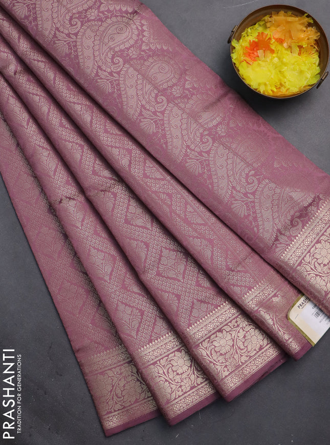 Semi soft silk saree mauve pink with allover zari woven brocade weaves -Without blouse