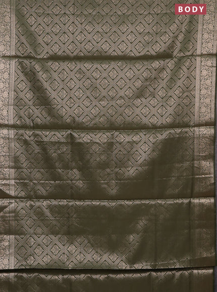 Semi soft silk saree sap green with allover zari woven brocade weaves -Without blouse