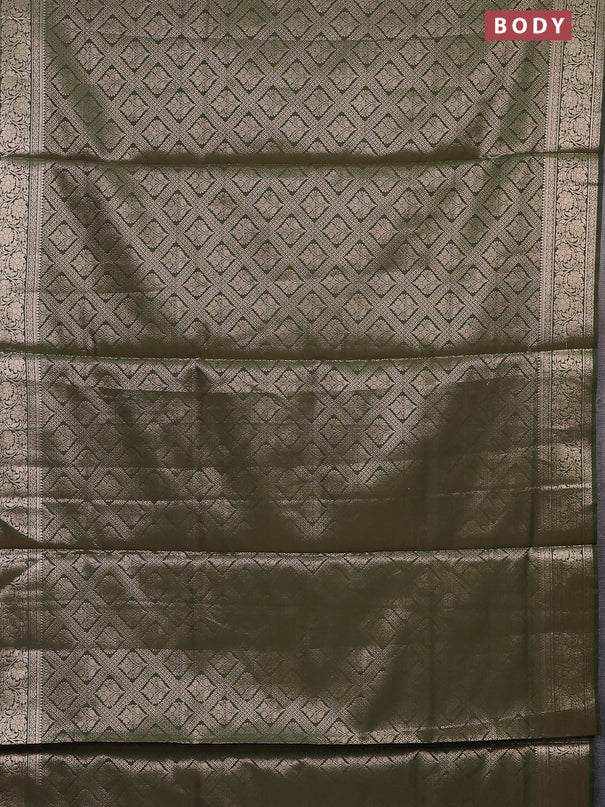 Semi soft silk saree sap green with allover zari woven brocade weaves -Without blouse