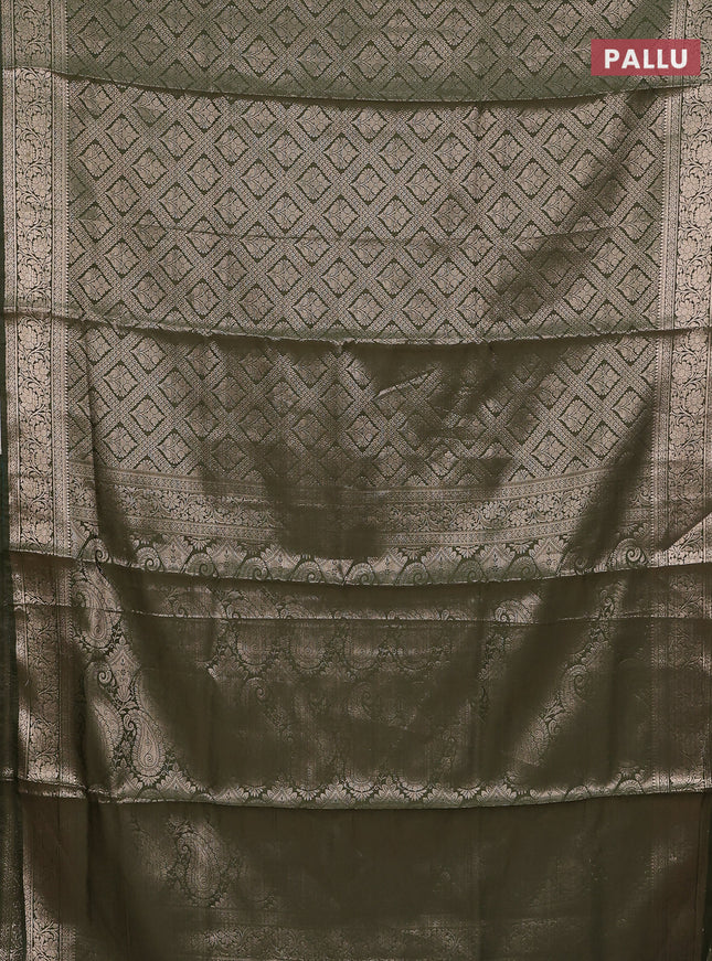 Semi soft silk saree sap green with allover zari woven brocade weaves -Without blouse