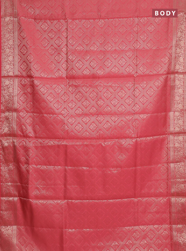 Semi soft silk saree peach pink with allover zari woven brocade weaves -Without blouse