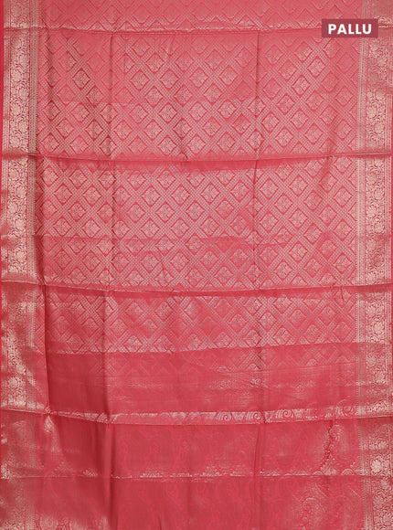Semi soft silk saree peach pink with allover zari woven brocade weaves -Without blouse