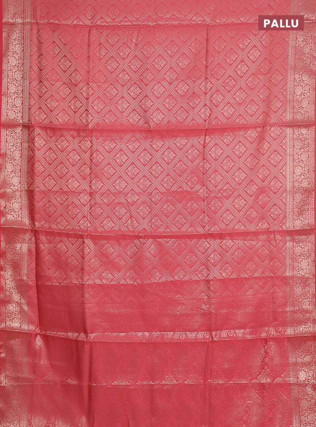 Semi soft silk saree peach pink with allover zari woven brocade weaves -Without blouse