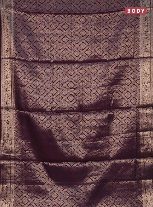 Semi soft silk saree deep purple with allover zari woven brocade weaves -Without blouse