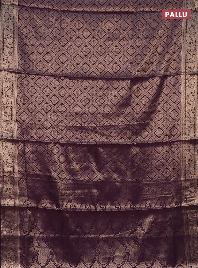 Semi soft silk saree deep purple with allover zari woven brocade weaves -Without blouse