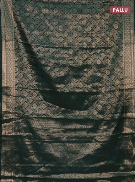 Semi soft silk saree bottle green with allover zari woven brocade weaves -Without blouse