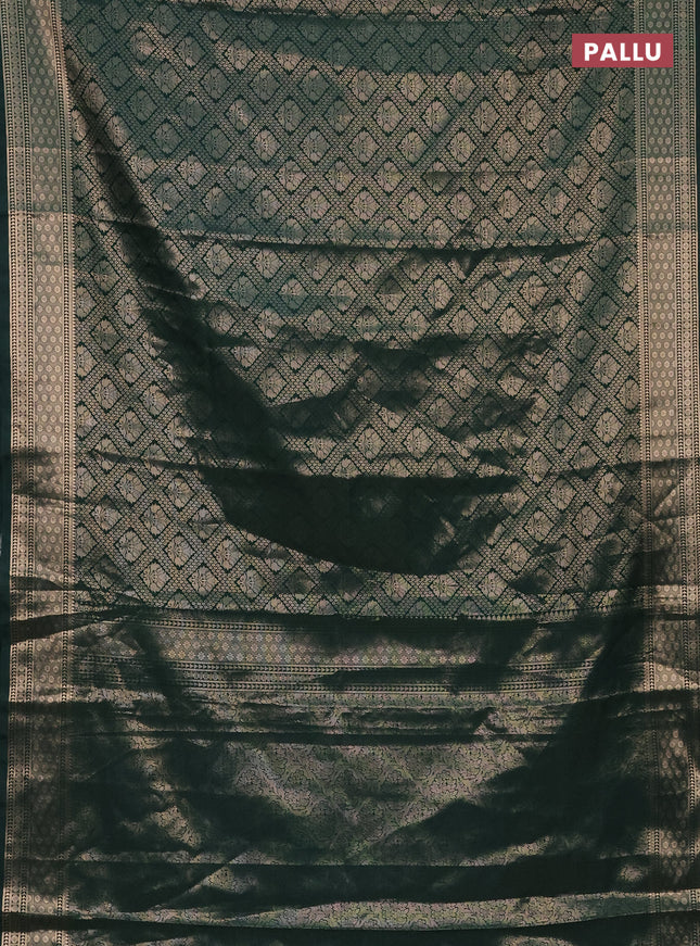 Semi soft silk saree bottle green with allover zari woven brocade weaves -Without blouse