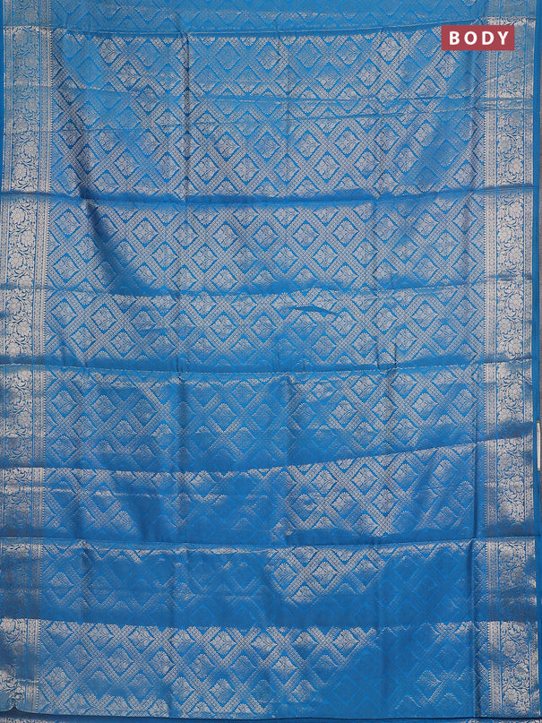 Semi soft silk saree cs blue with allover zari woven brocade weaves -Without blouse