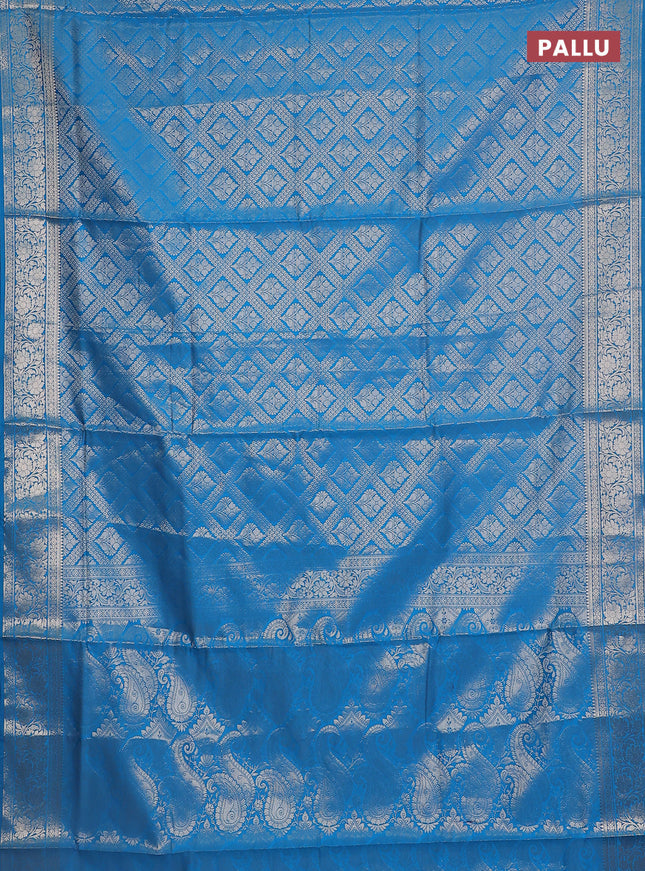 Semi soft silk saree cs blue with allover zari woven brocade weaves -Without blouse