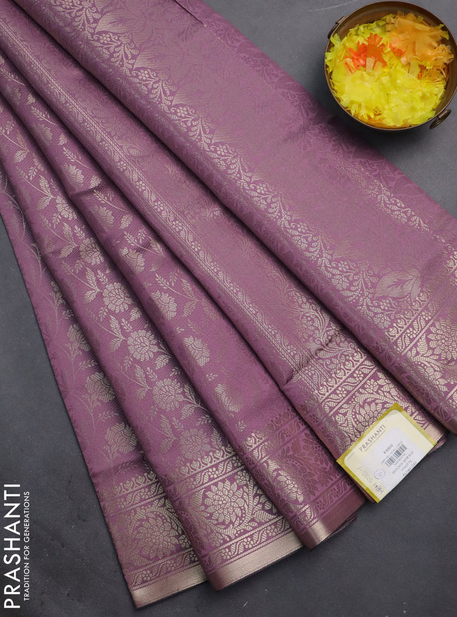 Semi soft silk saree mild purple with allover zari woven brocade weaves -Without blouse