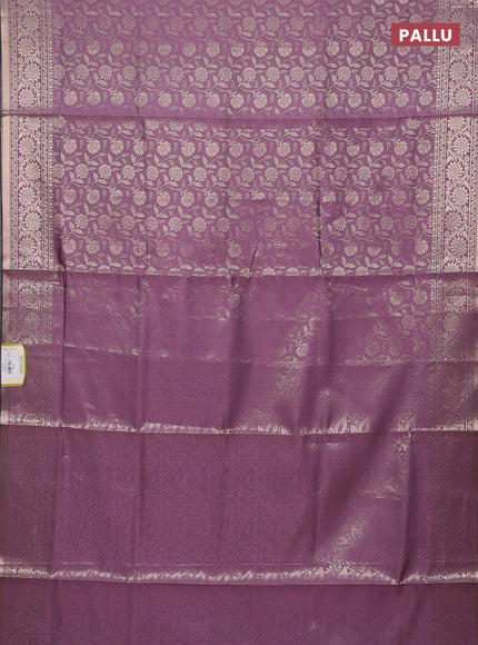 Semi soft silk saree mild purple with allover zari woven brocade weaves -Without blouse