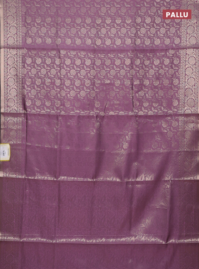 Semi soft silk saree mild purple with allover zari woven brocade weaves -Without blouse