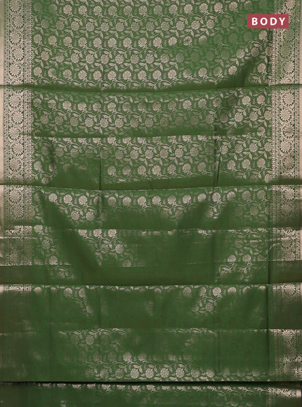 Semi soft silk saree green with allover zari woven brocade weaves -Without blouse