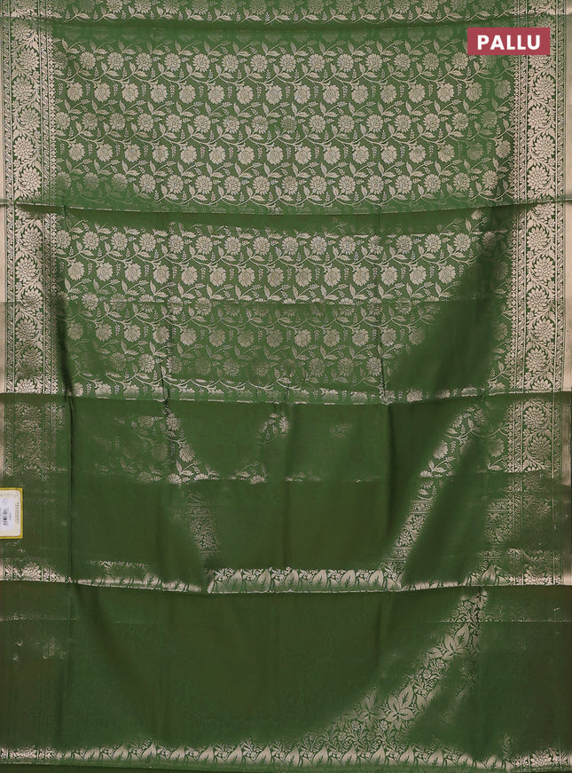 Semi soft silk saree green with allover zari woven brocade weaves -Without blouse