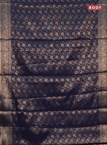 Semi soft silk saree navy blue with allover zari woven brocade weaves -Without blouse