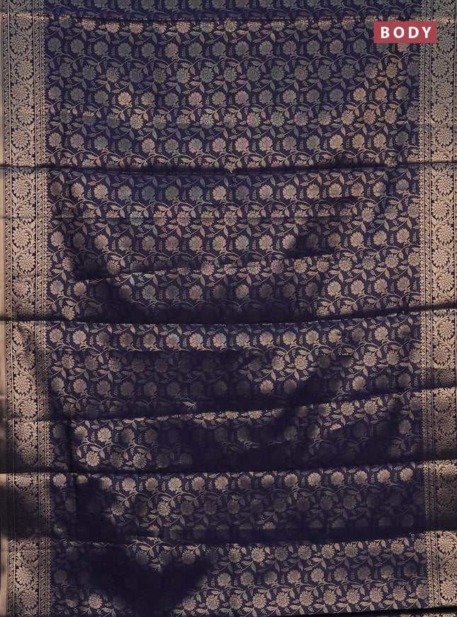 Semi soft silk saree navy blue with allover zari woven brocade weaves -Without blouse