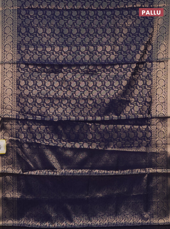 Semi soft silk saree navy blue with allover zari woven brocade weaves -Without blouse