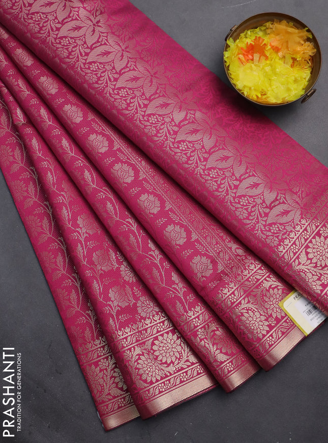 Semi soft silk saree pink with allover zari woven brocade weaves -Without blouse