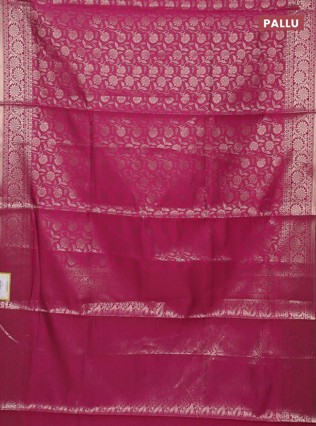 Semi soft silk saree pink with allover zari woven brocade weaves -Without blouse
