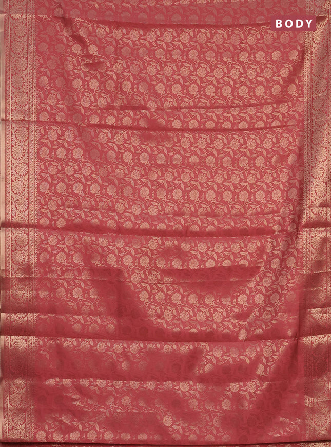 Semi soft silk saree peach shade with allover zari woven brocade weaves -Without blouse