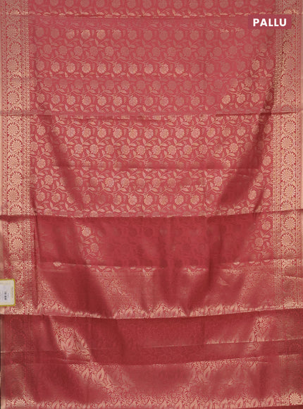 Semi soft silk saree peach shade with allover zari woven brocade weaves -Without blouse