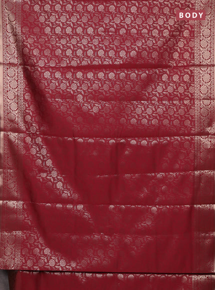 Semi soft silk saree maroon with allover zari woven brocade weaves -Without blouse