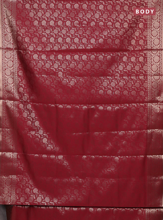 Semi soft silk saree maroon with allover zari woven brocade weaves -Without blouse