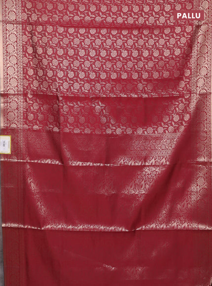 Semi soft silk saree maroon with allover zari woven brocade weaves -Without blouse
