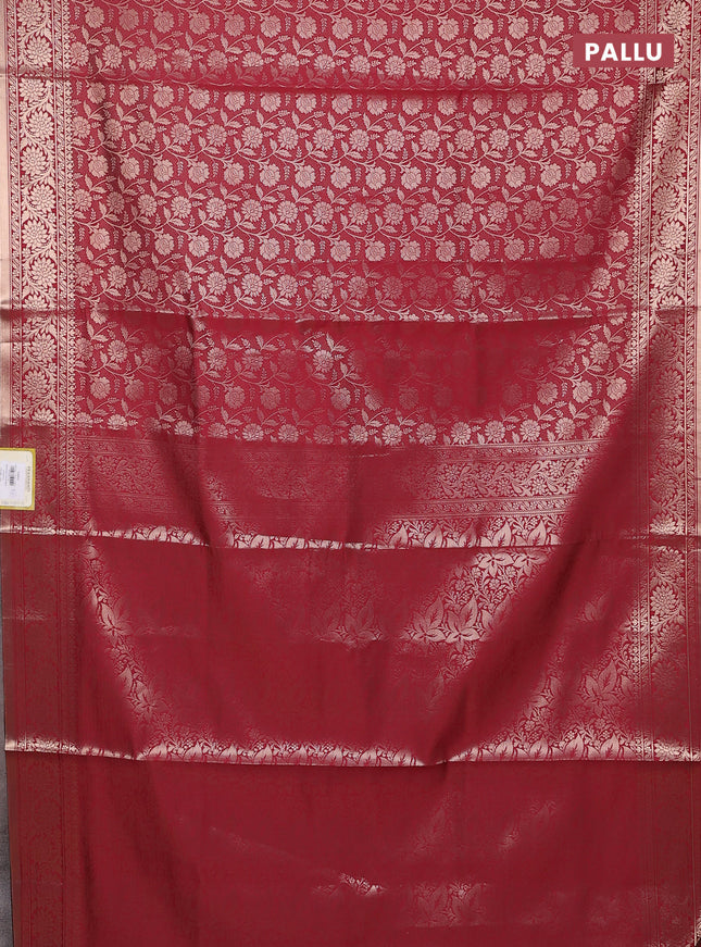 Semi soft silk saree maroon with allover zari woven brocade weaves -Without blouse